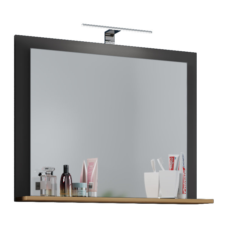 Elverda Flat Mirror with Shelves, 55cm H x 80cm W, Black/Brown