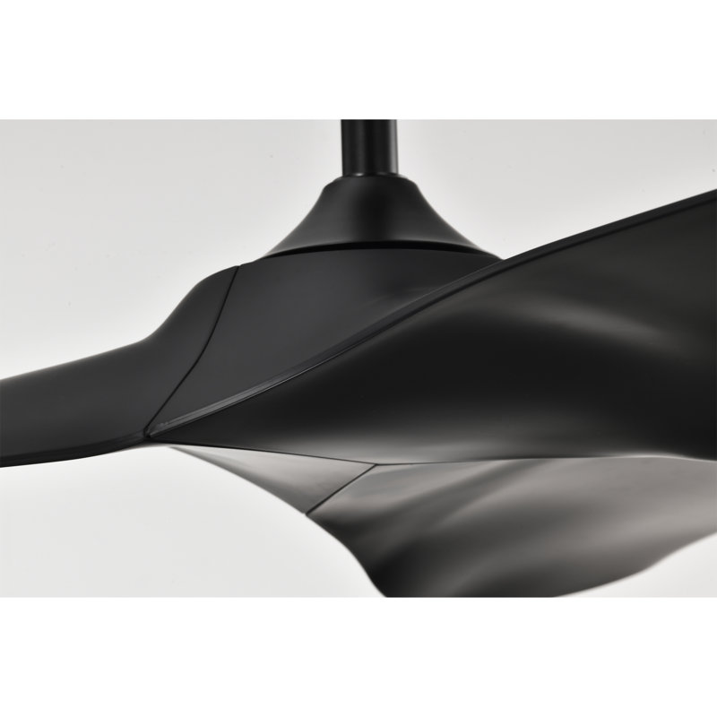 Duncan Modern 3 Bladed Ceiling Fan With Remote, Black, Matte Black