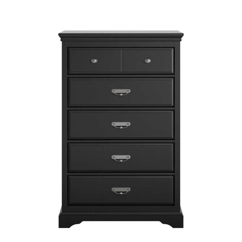 Delandre 87.4cm W 5 - Drawer Chest of Drawers, Black