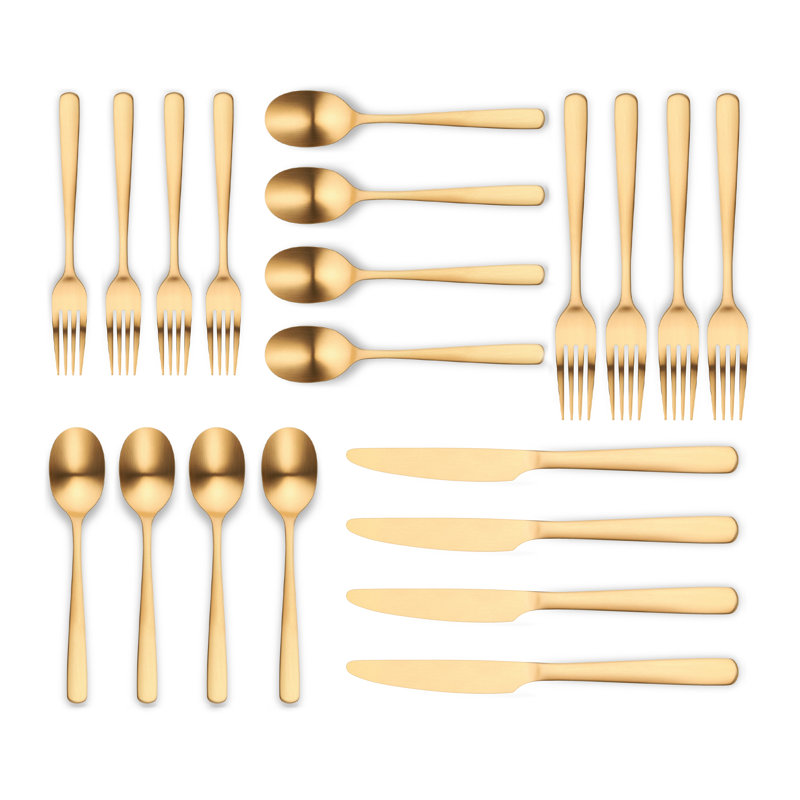 Aabbye 18/0 Stainless Steel 20 Pieces Flatware Set, Matte Gold