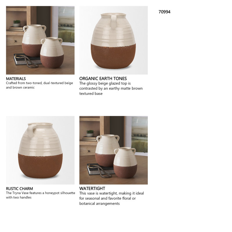 Grand vase en céramique Durtche, 13.78" H x 9.05" W x 9.05" D, Beige
