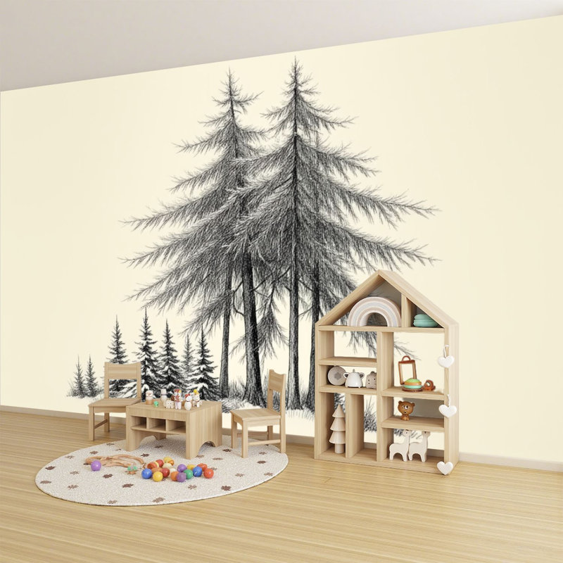 Papier peint auto-adhésif Snowy Winter Pine Trees Forest