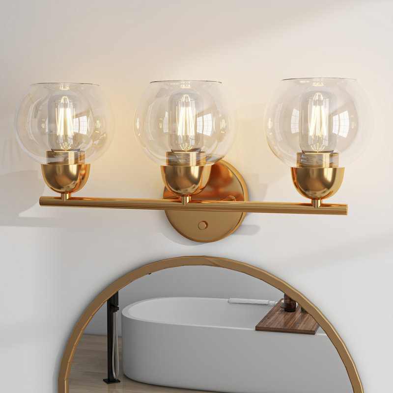 Éclairage pour salle de bain Daryll, Transparent, Trois lumières, Doré
