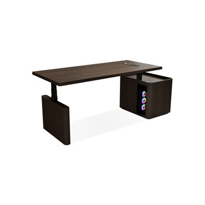 Bureau rectangulaire en bois manufacturé de couleur fumée + acier avec 3 tiroirs