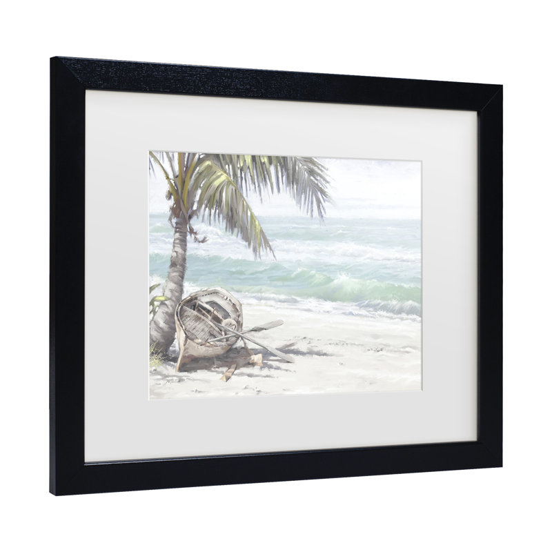 « bateau on beach », impression, Cadre noir, H 16 po x l 20 po x p 0,5 po