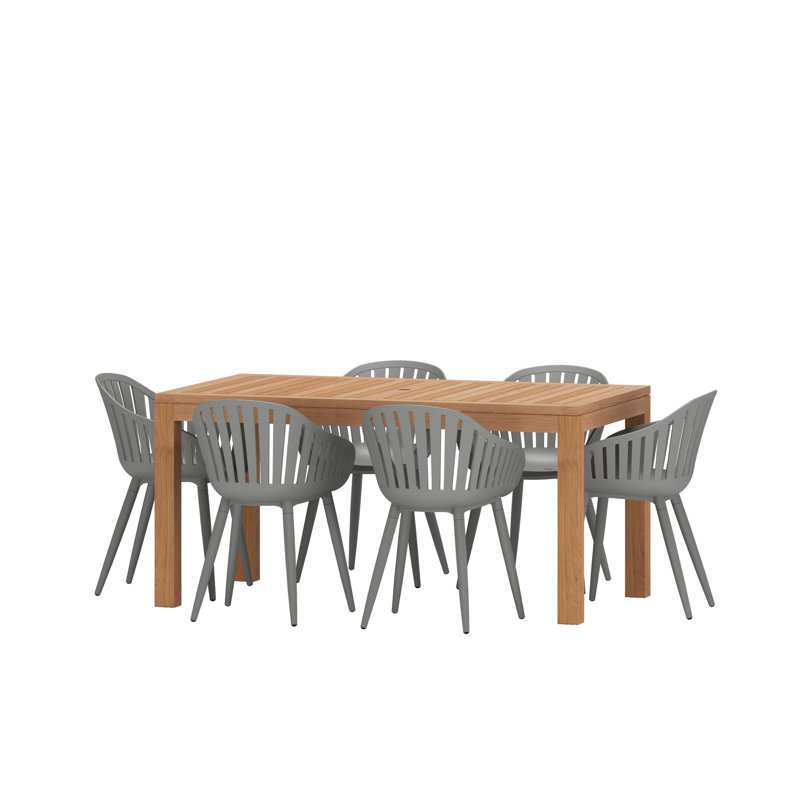 Anautica 6 - Person Teak Patio Dining Set with Rectangular Table, Grey