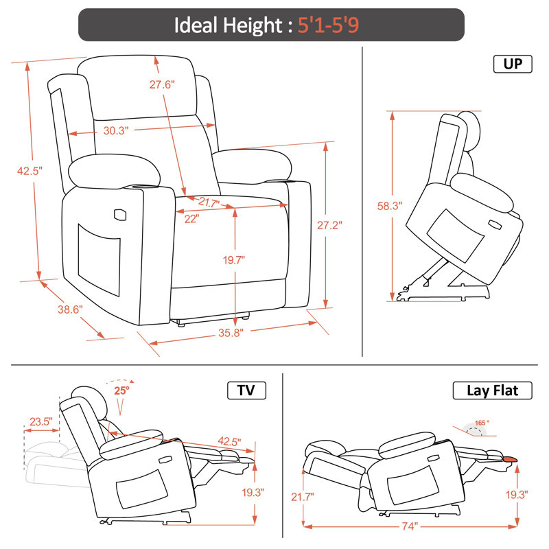 Fauteuil inclinable électrique à deux moteurs avec appui-tête réglable Lay Flat, Polyester bleu marine