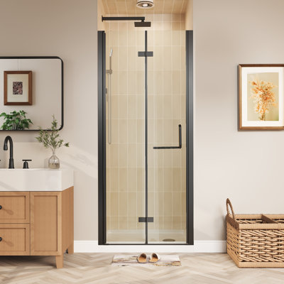 Portes de douche pliantes sans cadre en noir avec verre transparent