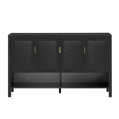 Buffet de rangement multifonctionnel de 55,1 po avec 4 portes, une tablette ouverte et des tablettes réglables, idéal pour le salon, le couloir, la salle à manger et le bureau.