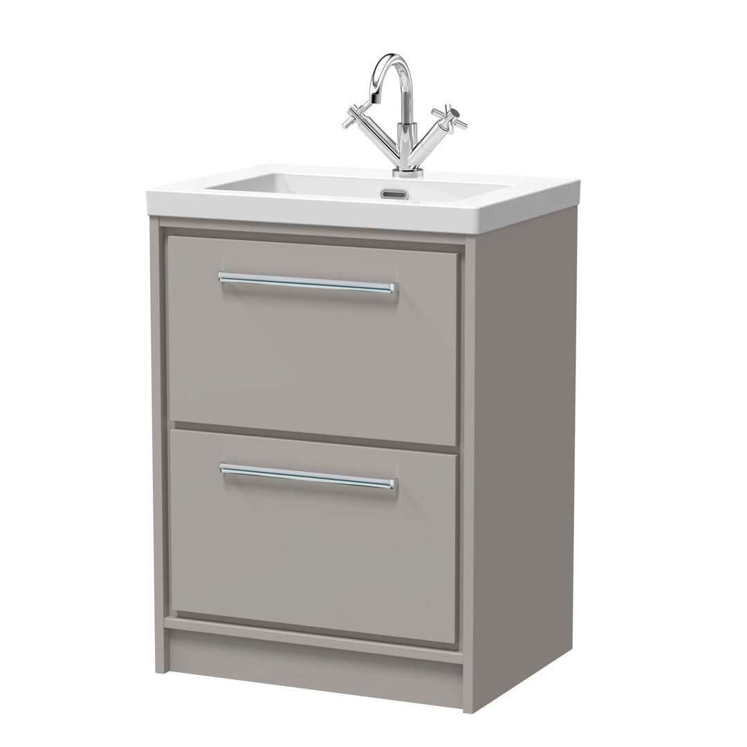 Hudson Reed Lille 600mm Fern Green 2 Drawer Floor Standing Vanity Unit With 1 Tap Hole Fireclay Basin