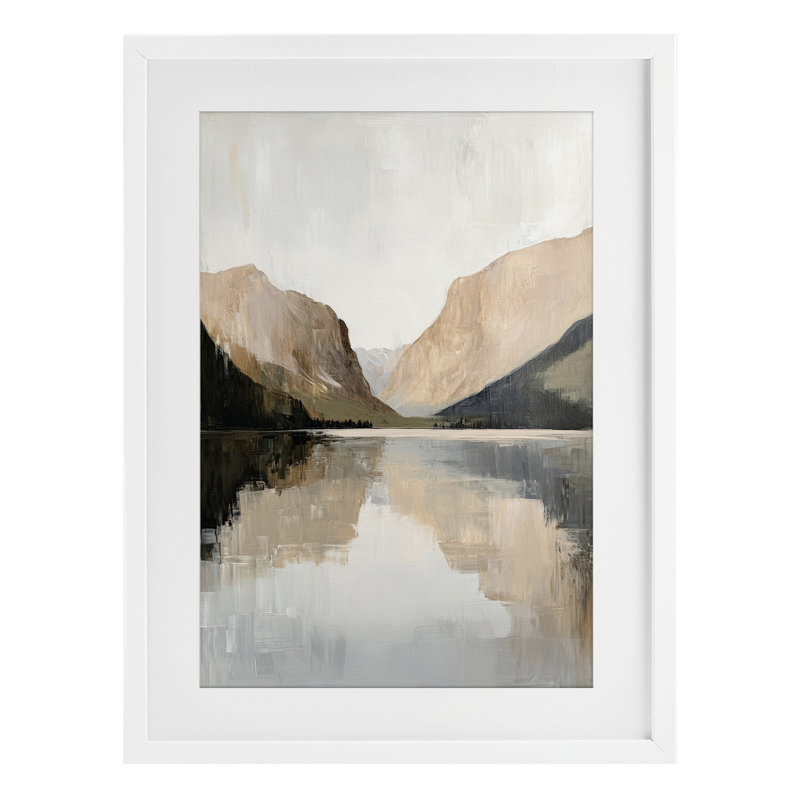 «Mountains Reflecting Rustic Lake», reproduction d'art sous verre encadrée par Petal Prints Design, H 20 po x l 14 po