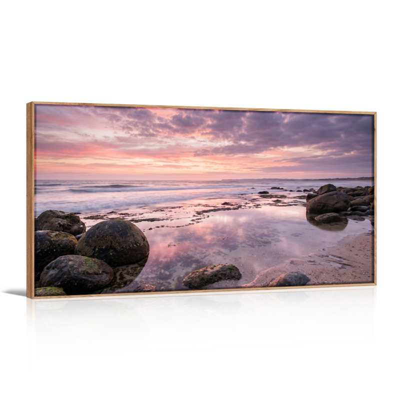 Ensemble de 1 tableau sur toile représentant un coucher de soleil sur la plage, Natural, L 48 po x H 24 po