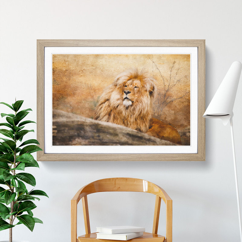Lion Vol.1 - Picture Frame Graphic Art, 36cm H x 48cm W x 2cm D, Oak Framed