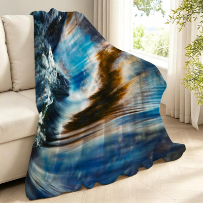 Jeté en flanelle transparente molletonnée ultra douce, imprimé vague abstraite nature