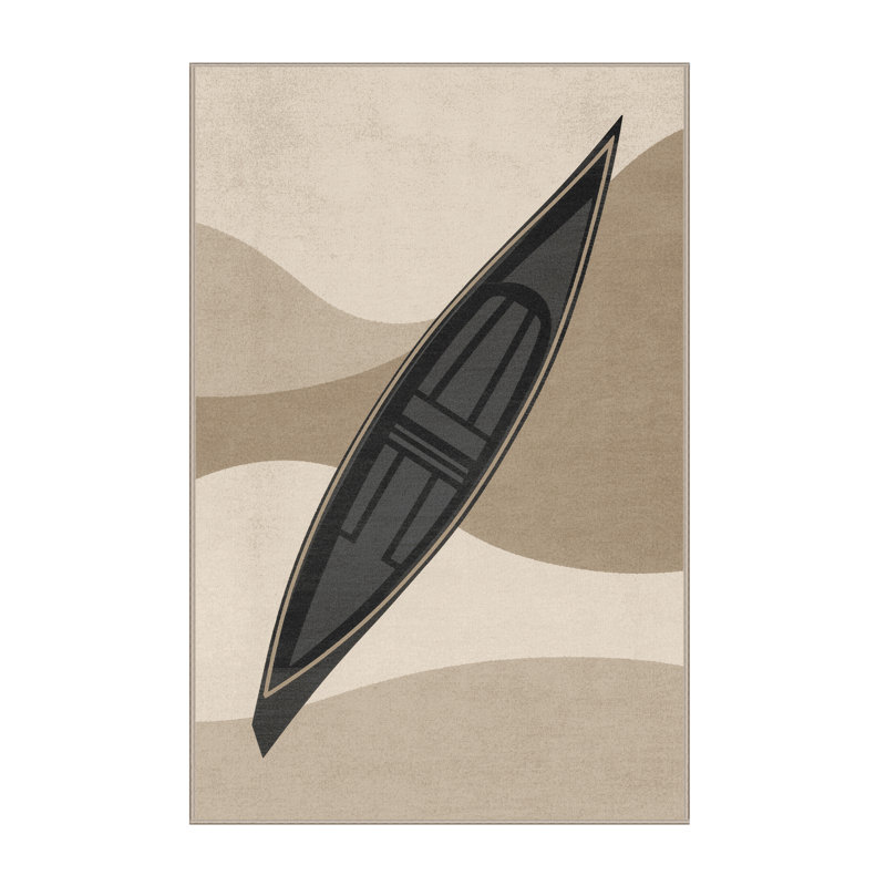Machine Washable Maurice Traditional Canoe Modern Rug in Gray – Beige Binding, 5x7