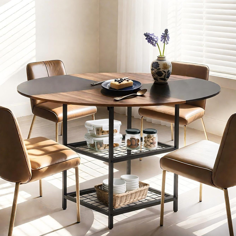  Table de salle à manger de 47 po pour 4 personnes - table de cuisine en bois avec tablettes de rangement, style maison de campagne, salle à manger, cuisine, salon (brun rustique noir, table seulement)