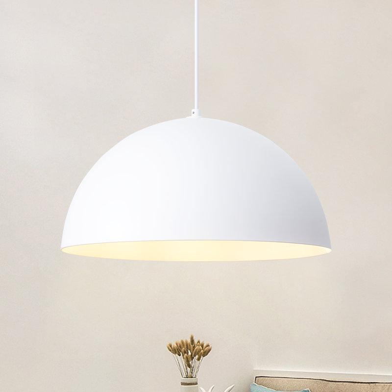 1 - Light Dimmable Single Dome Kitchen Island Pendant, White, 8.85" H x 17.71" W x 17.71" D