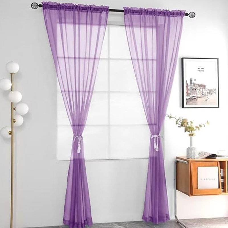 Ensemble de 2 rideaux transparents élégants de couleur unie entièrement cousus avec rideaux décoratifs pour fenêtre (40 po x 79 po, mauve * 2)
