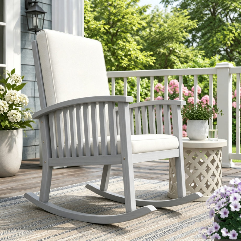 Chaise berçante de patio en bois d'acacia, Ivoire ivoire