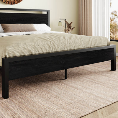 Metal Frame Platform Bed with Wood Headboard