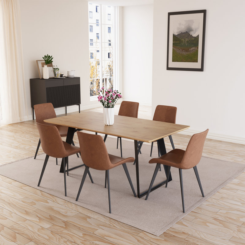 Jilliann Modern Kitchen Dining Set, 51'' to 67'' Extendable Dining Table with 32"H Upholstered Dining Chairs(1Table 6Chairs)