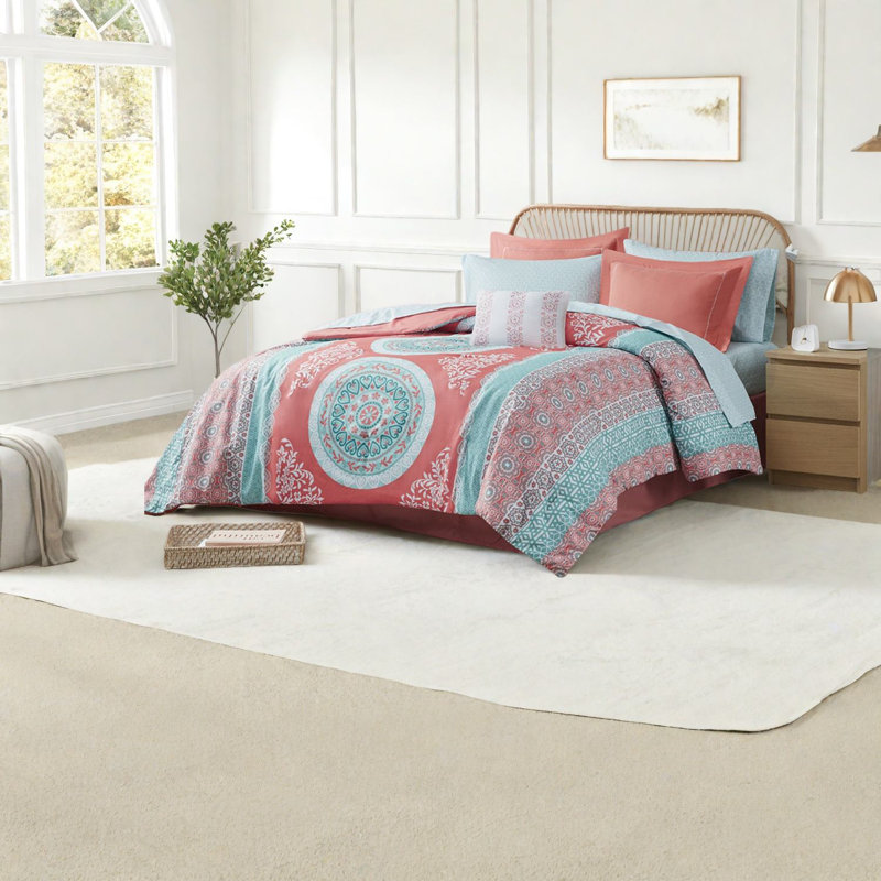 Ensembles de literie Boho, édredon en polyester doux et draps, conception à médaillon moderne pour la chambre à coucher