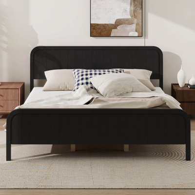 Base de lit en bois, lit plateforme avec tête et pied de lit, support en lattes de bois