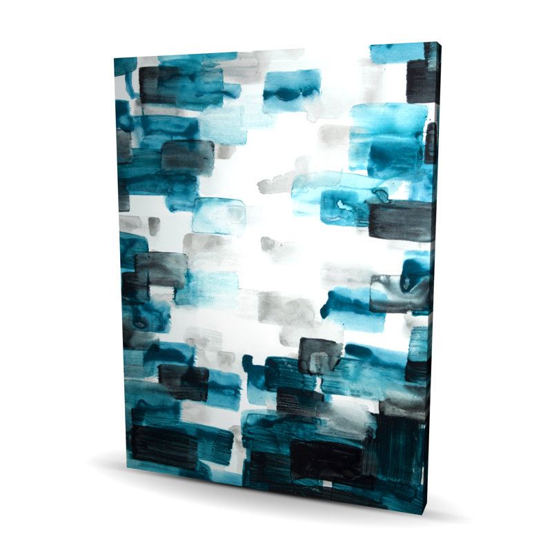 Carrés turquoise et gris - Décoration moderne sur toile grise