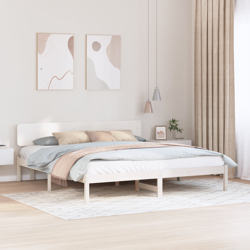 Vidaxl Bed Frame With Headboard Solid Pine Wood, White, Super King (6')