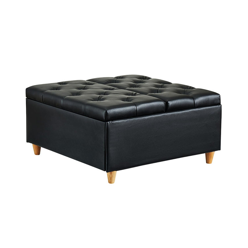 Table basse capitonnée en similicuir avec repose-pieds et banc carré pour le salon, noir