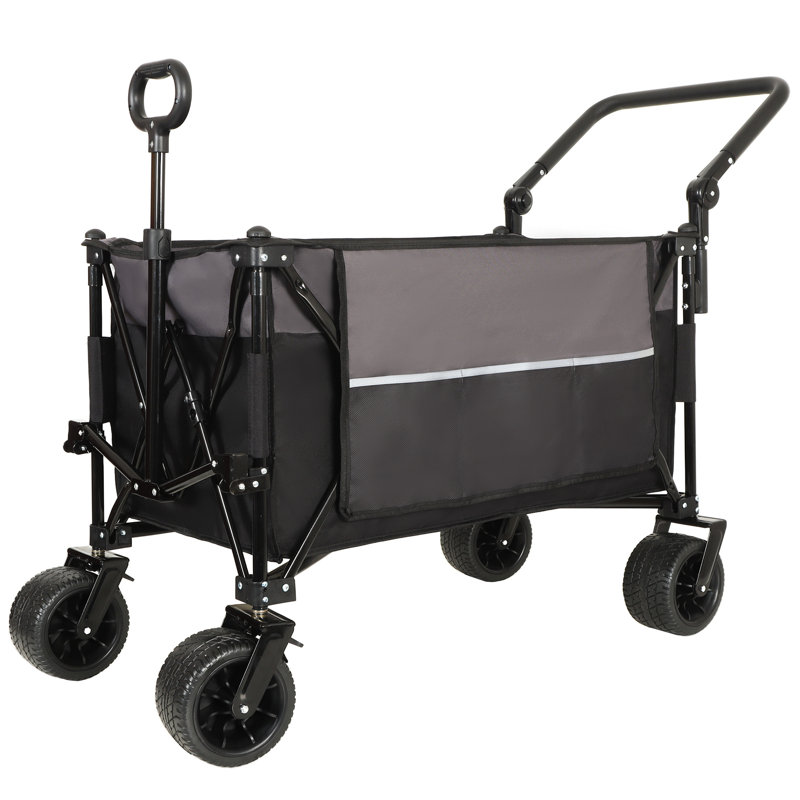 Multi-Functional Push-Pull Folding Wagon Cart with Rotating Handle & 360° All-Terrain Wheels – Heavy-Duty, Adjustable Design, Large Capacity for Transport, Groceries, and Outdoor Use, - Grey