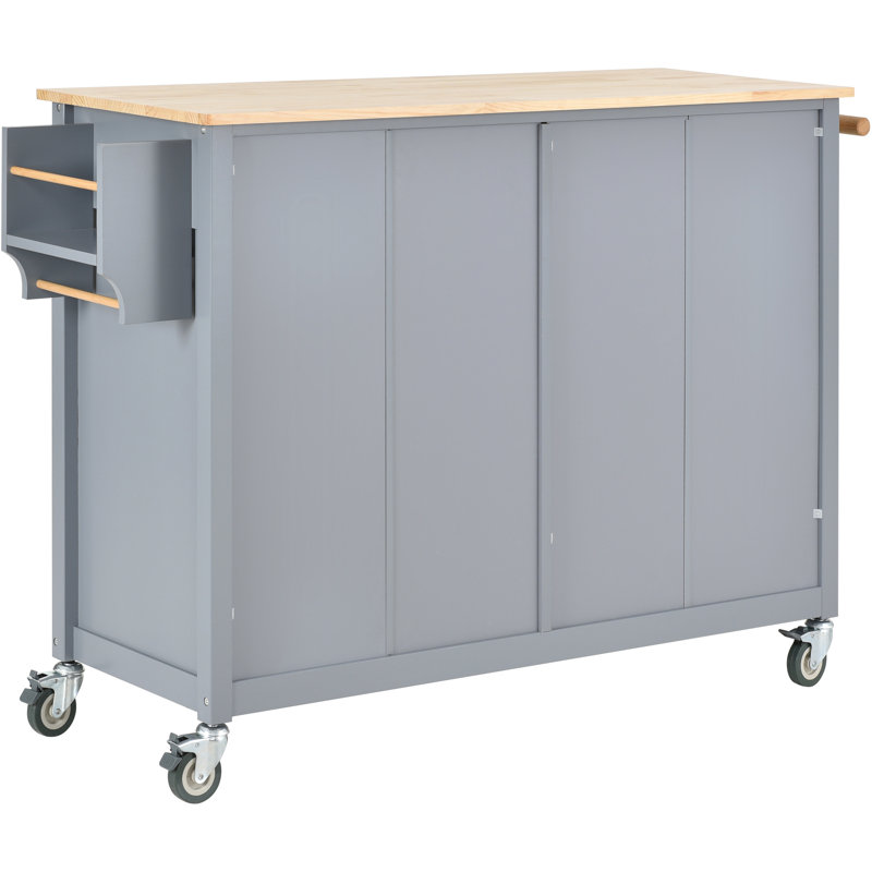Kitchen Island Cart With Solid Wood Top And Locking Wheels, 4 Door Cabinet And Two Drawers, Spice Rack, Towel Rack, Blue