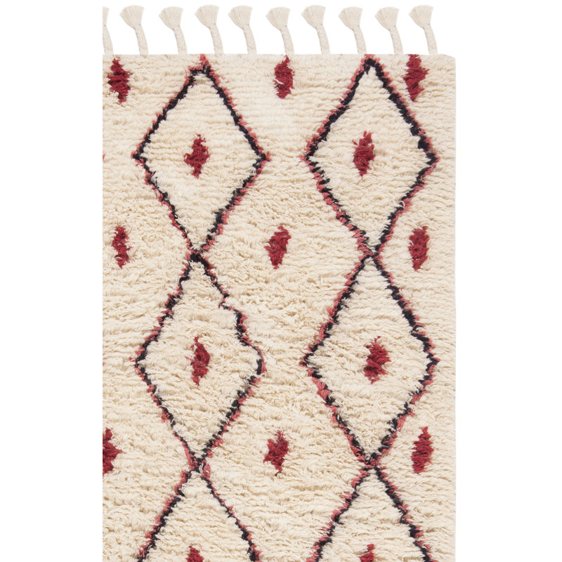 Powell Hand Tufted Wool/Cotton Geometric Rug in Beige/Red, Rectangle 4' x 6'