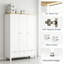 Armoire-penderie blanche à trois portes avec tiroirs verrouillables et tringle suspendue pour le rangement des vêtements de chambre à coucher