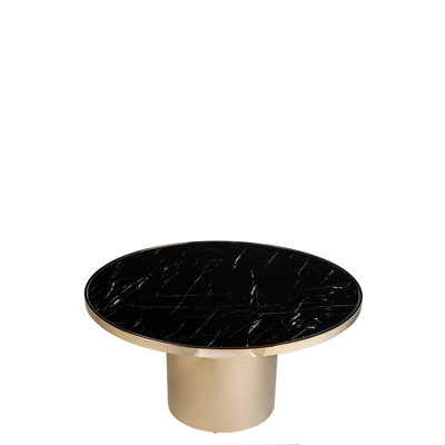 Caldria Taylor 35.5-Inch Round Coffee Table with Black Marble-Printed Glass Top and Gold Stainless Steel Frame
