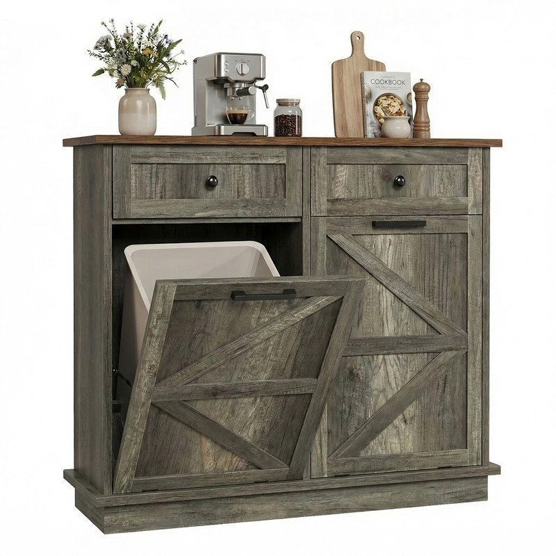 Armoire à poubelle double basculante 39,37 "avec 2 tiroirs de rangement, à l'épreuve des chiens