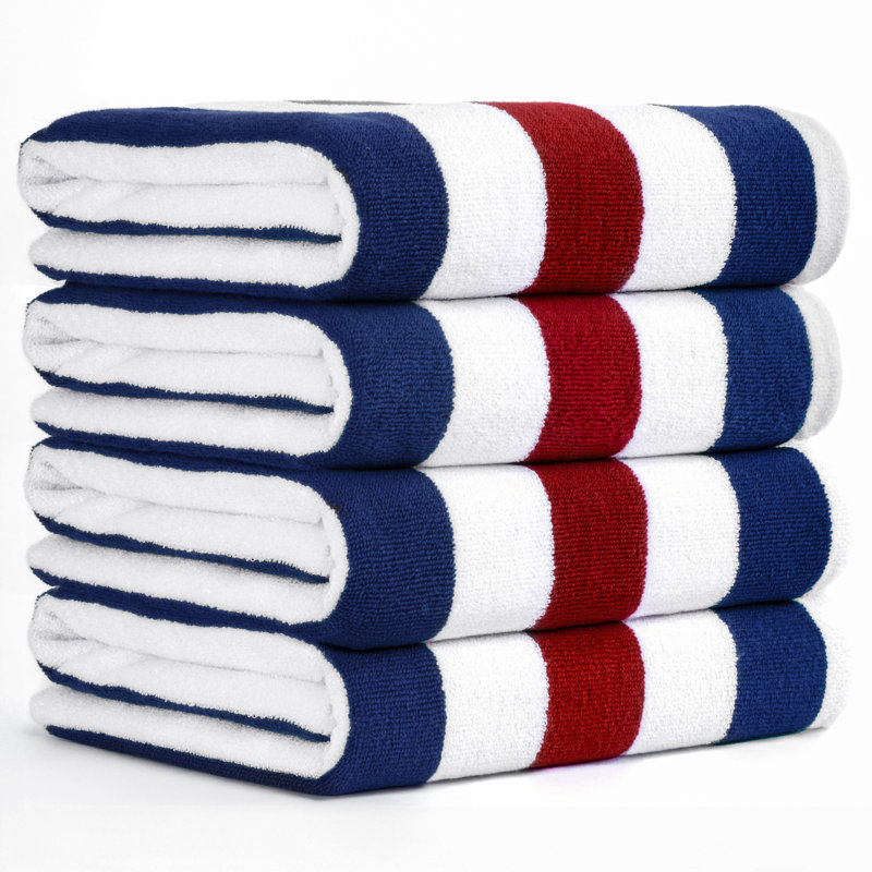 Devontia Cabana Striped Beach Towels, 30x60 inch 4 Piece Oversize Pool Towels, Navy Bordeaux