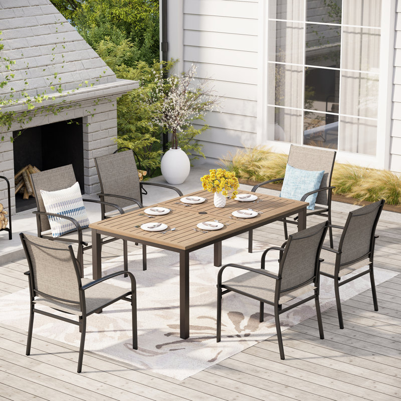 Sutiya 6 - Person Metal Patio Dining Set with Rectangular Table