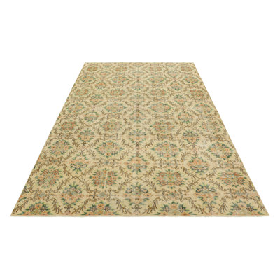 Rug & Kilim Vintage Zeki Müren Rug In Golden-beige With Floral Patterns | In Brown;beige;pink;gold;white;green;cream