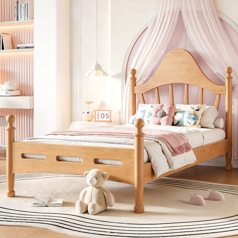 Lit plateforme simple avec tête de lit chic, structure de lit en bois massif avec support à lattes, aucun sommier tapissier requis et conception basse à terre, naturel