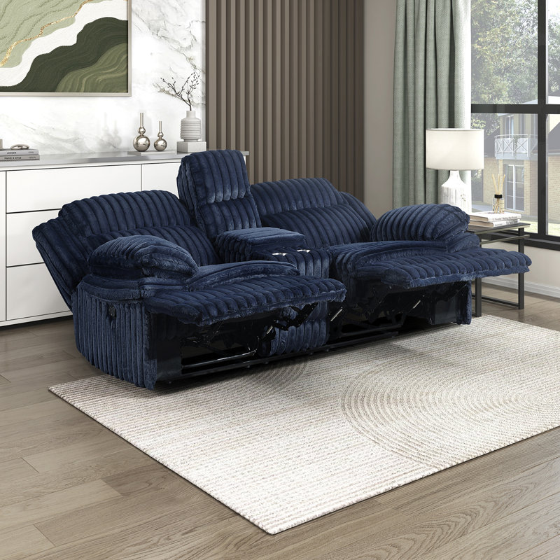 Melita 85" Modern & Contemporary Manual Double Reclining Loveseat - Corduroy Manual Double Reclining Loveseat with Dual Manual Tab Pull Reclining and Integrated Center Console