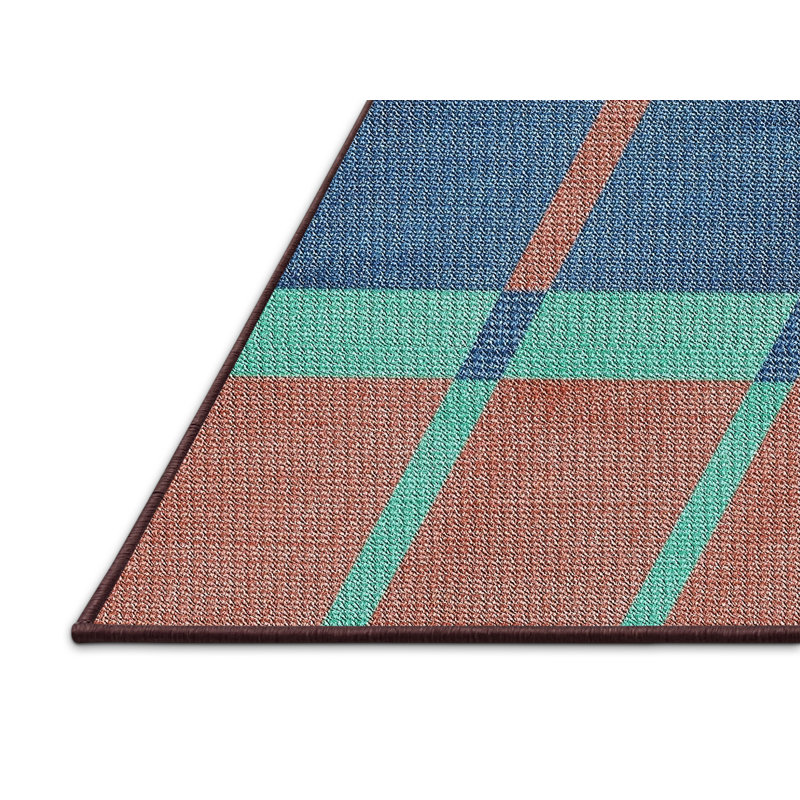 Tapis vert/brun/bleu à motif, Rectangle 2 pi x 4 pi
