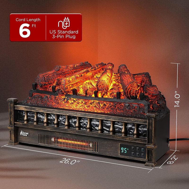 Shrum 26" WiFi Infrared Quartz Electric Fireplace with Sound Crackling, Realistic Pinewood Logs, Timer, 1500W, Bronze