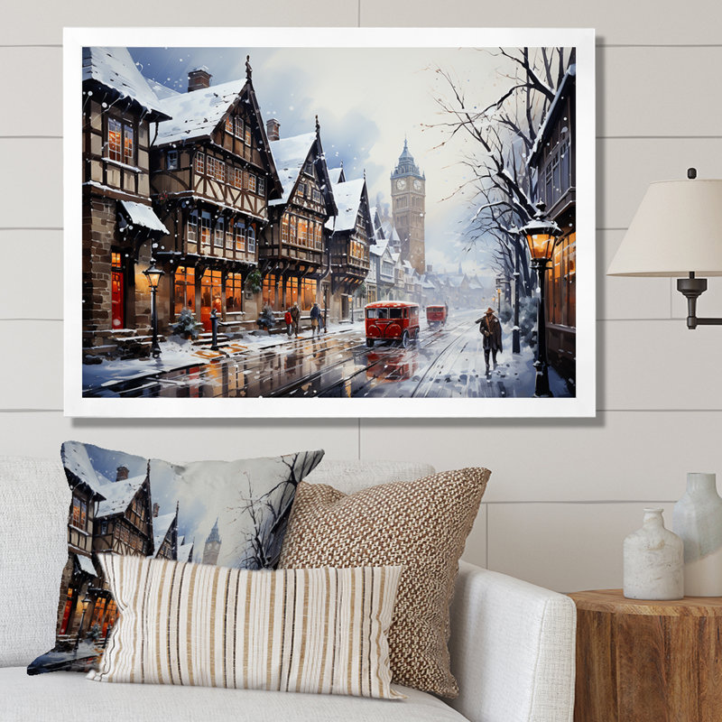 Hiver en Allemagne, paysage urbain II - Paysage d'hiver, Cadre de coin blanc fermé, H 30 po x l 40 po x P 1,5 po