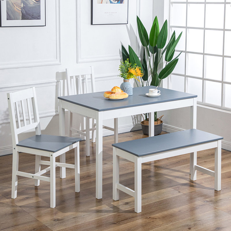 Vardin 4 - Person Pine Solid Wood Dining Set, Grey, Grey/White