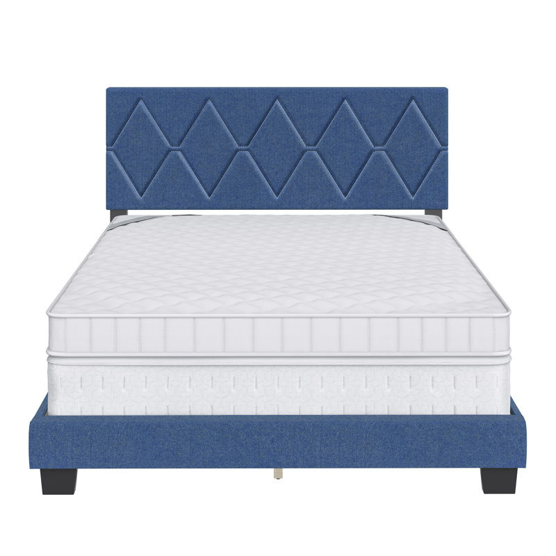 Diamond Linen Upholstered Platform Bed Frame with Adjustable Headboard - Boyd Sleep, Queen, Blue