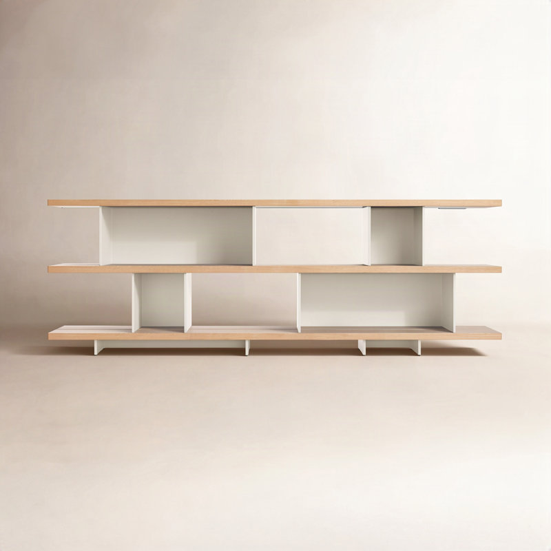Happy Day Bookcase, (3 Shelves) 29" H x 81" W x 14" D, White Oak/Putty