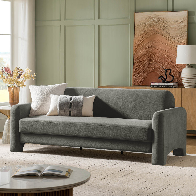 Canapé incurvé moderne en chenille de 84 po Werts, Gris
