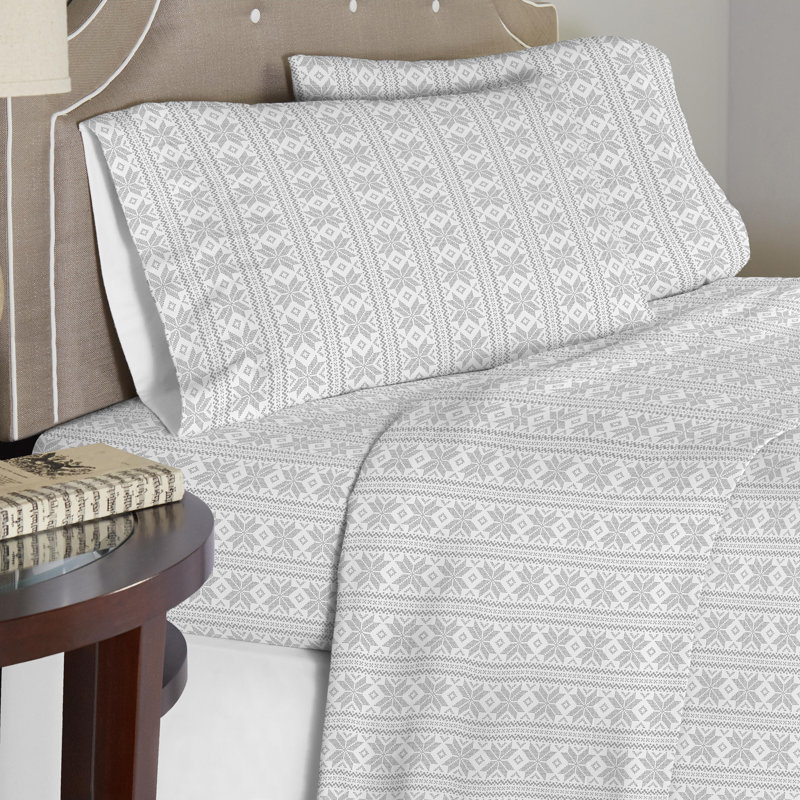 Pointehaven 175 GSM Printed Flannel 100% Cotton Deep Pocket Sheet Set, Queen, Fair Isle