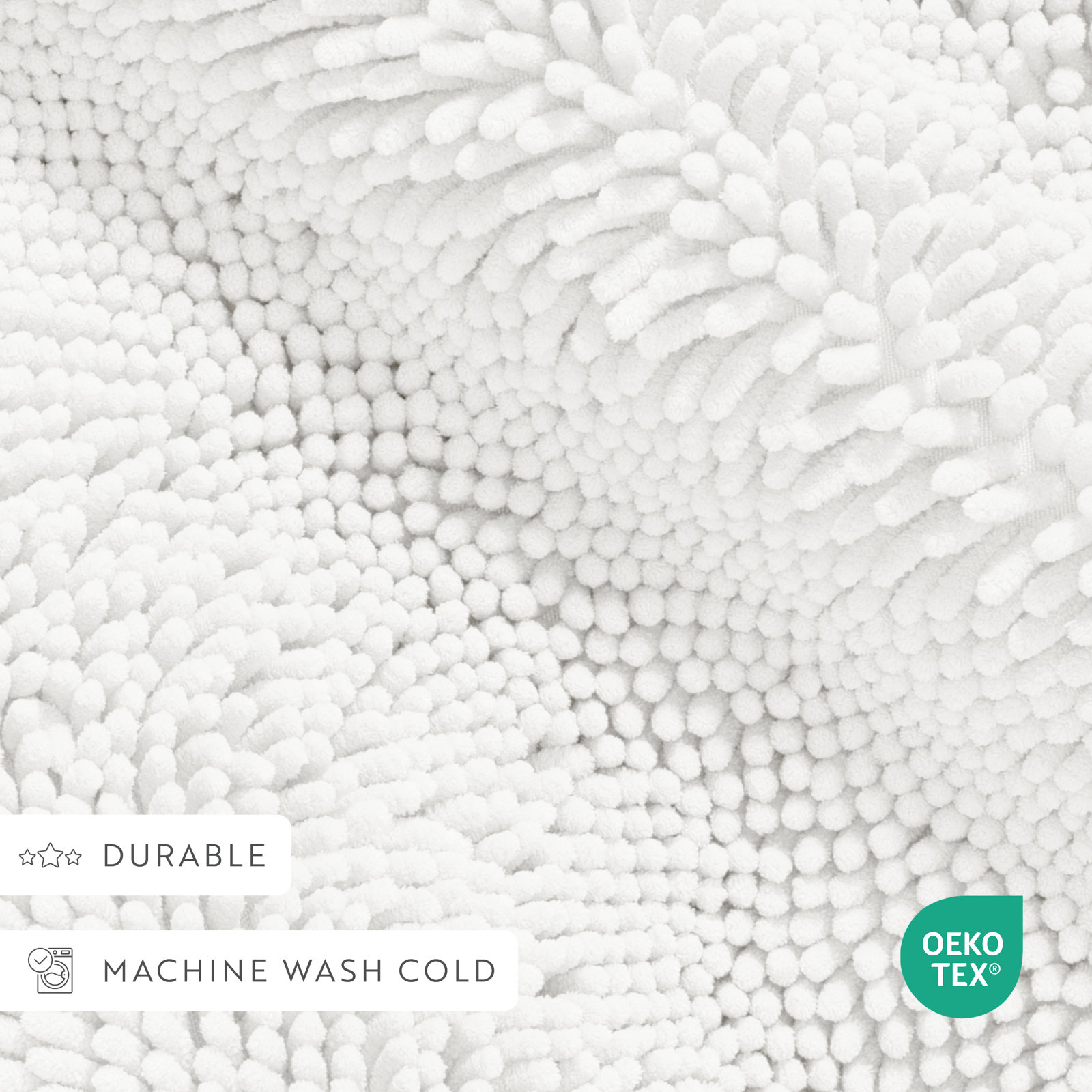 Chenille Bath Mat, Single - 24" L x 17" W, White